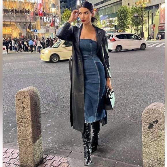 ZARA DENIM PATCHWORK MIDI DRESS DENIM NWT - Picture 2 of 16